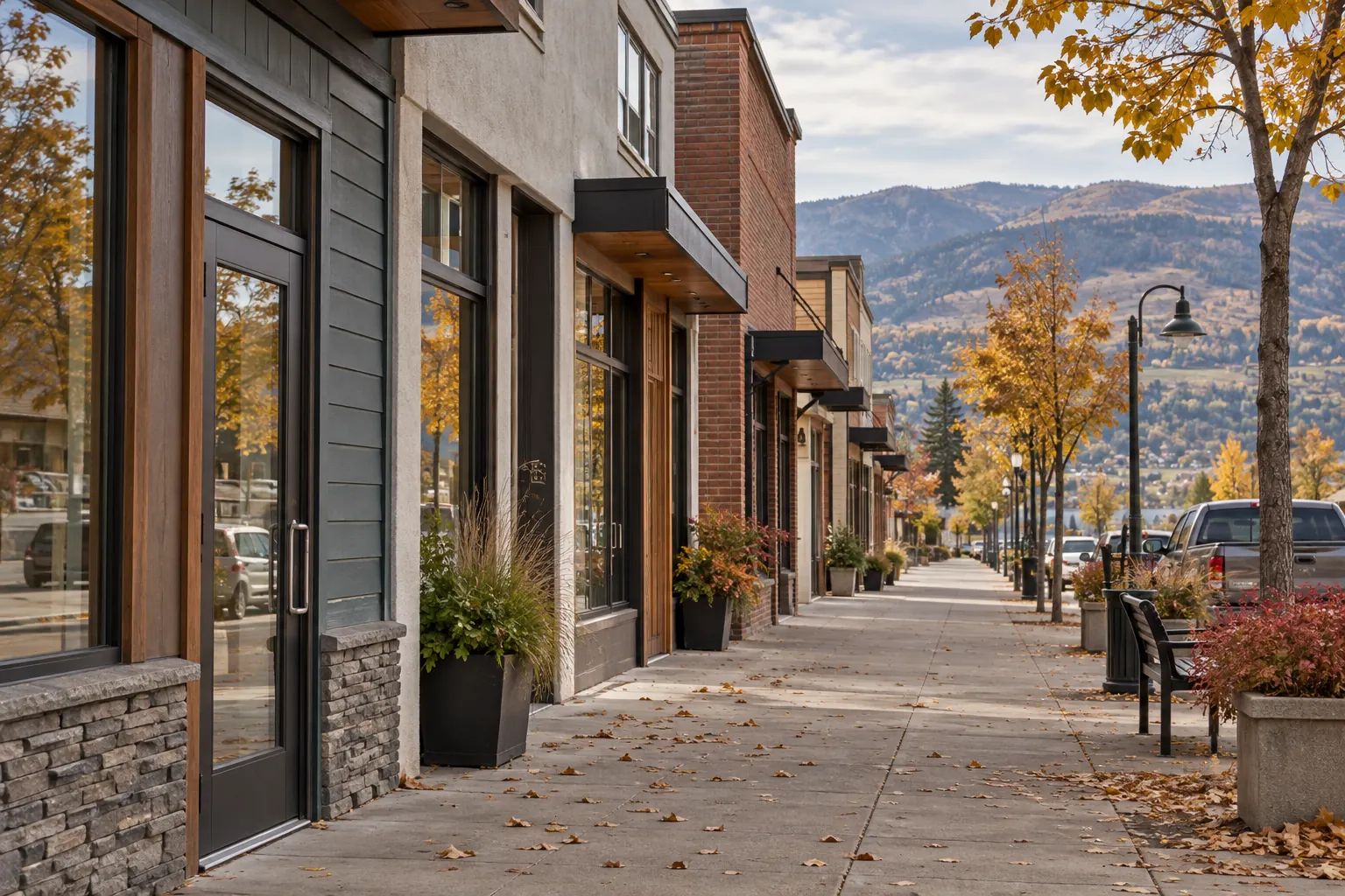 Autumn street with hills near Kelowna