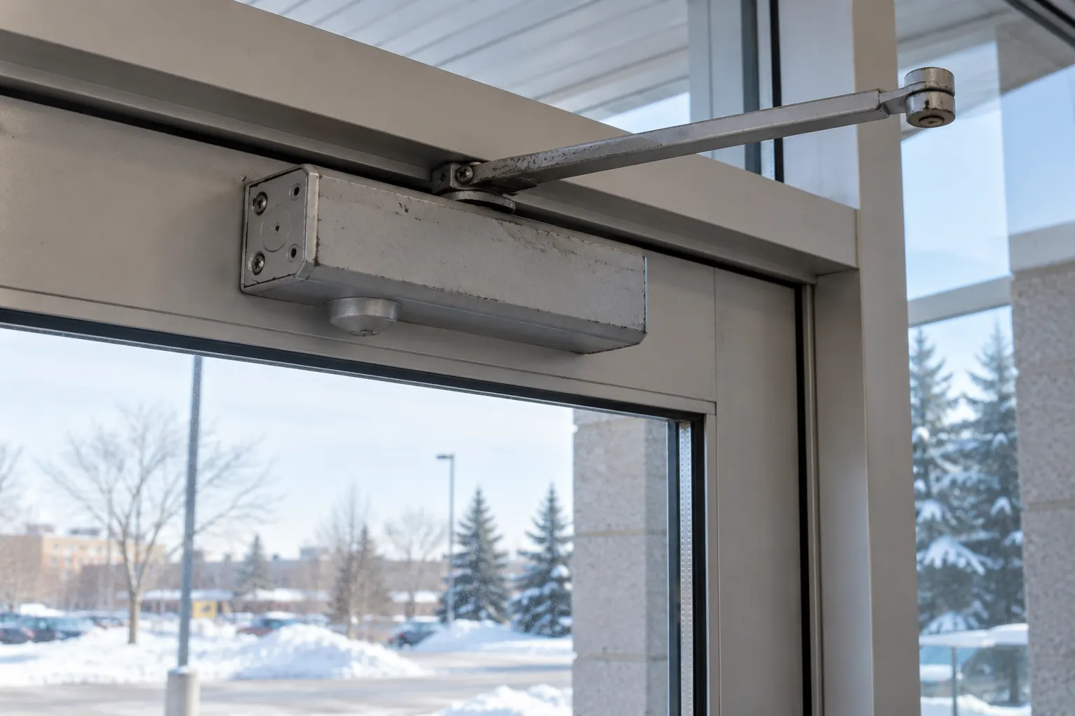 Hydraulic door closer mounted on a door