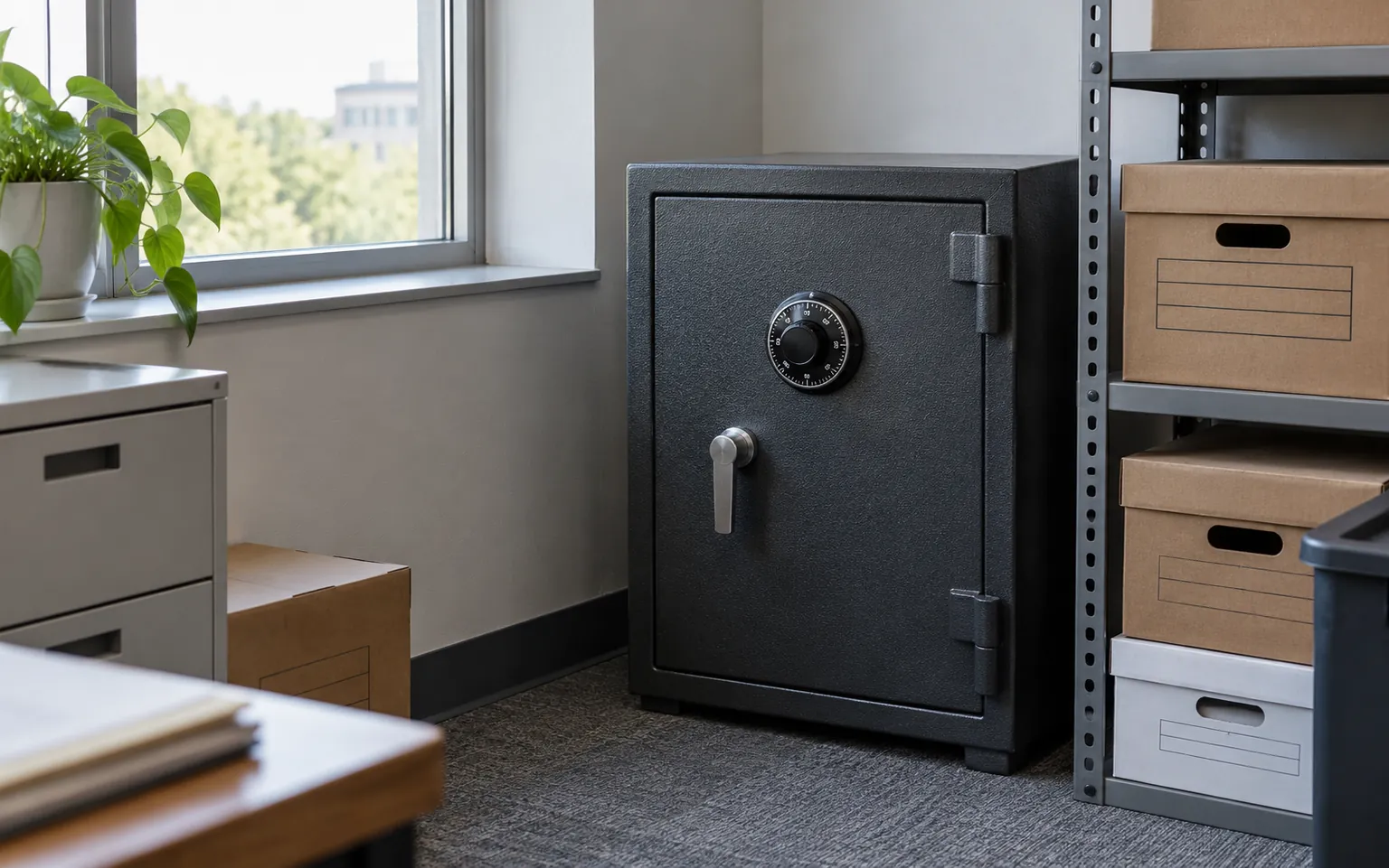 Locked safe in a back office